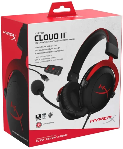 HyperX Cloud II – Gaming Headset, 7.1 Surround Sound, Memory Foam Ear Pads, Durable Aluminum Frame, Detachable Microphone, Works with PC, PS5, PS4, Xbox Series X|S, Xbox One , Bundled with PIVA G510 7.1 Surround Card  | Red – OPEN BOX - Image 6