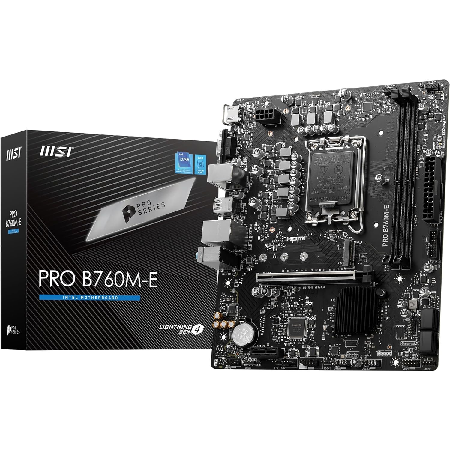 MSI PRO B760M-E DDR5 Motherboard, Micro-ATX – Supports Intel 12th & 13th Gen Core Processors, LGA 1700 – DDR5 Memory Boost 5600MHz, PCIe 4.0 x16 Slot, M.2 Gen4 Slot ~ – 1 Year Warranty - Image 2