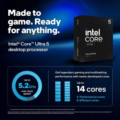 CPU Intel® Core™ Ultra 5 245KF Arrow Lake Processor  – 14 cores (6 P-cores + 8 E-cores) up to 5.2 GHz – LGA 1851 – 125W Thermal Power Design – Intel Graphics – BOXED Desktop Processor | 1 YEAR WARRANTY - Image 5