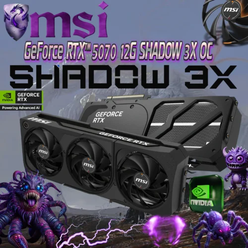 MSI GeForce RTX 5070 12GB GDDR7 SHADOW 3X OC 192-bit With DLSS 4, NVIDIA Blackwell Architecture , PCIe Gen 5, 2557MHz Boost, 6144 Units CUDA Cores, HDMI 2.1b, 3x DisplayPort 2.1b, TORX Fan 5.0, And Ray Tracing Cores | BLACK