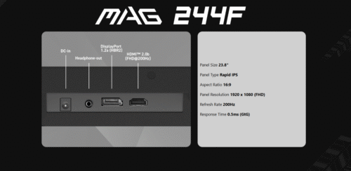 MSI MAG 244F 24″ FHD 200Hz Rapid IPS Flat Gaming Monitor, 0.5ms Response, Adaptive Sync, HDR Ready, AI Vision, Anti-Flicker, HDMI/DP, VESA Mount, Less Blue Light - Image 7