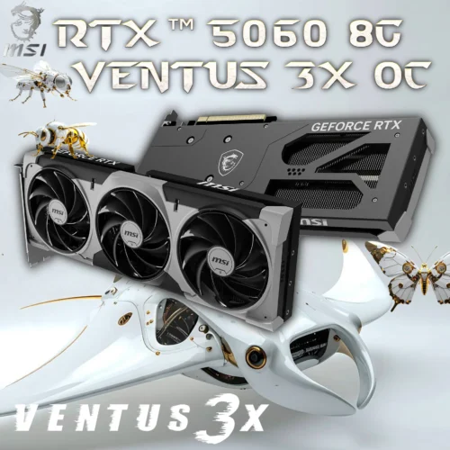 MSI GeForce RTX 5060 8GB Ventus 3X OC 128-bit Graphics Card With Triple-Fan Cooling, DLSS 4, Ray Tracing, And PCIe 5 Interface, 2550 MHz Extreme Performance, 3840 CUDA® CORES  | 1 YEAR WARRANTY