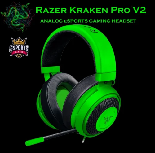 Razer Kraken Pro V2 Analog eSPORTS Gaming Headset – Retractable Microphone –  50 mm Razer Custom Tuned Drivers – 3.5 mm Jack – for PC, Xbox One and PlayStation 4 | GREEN