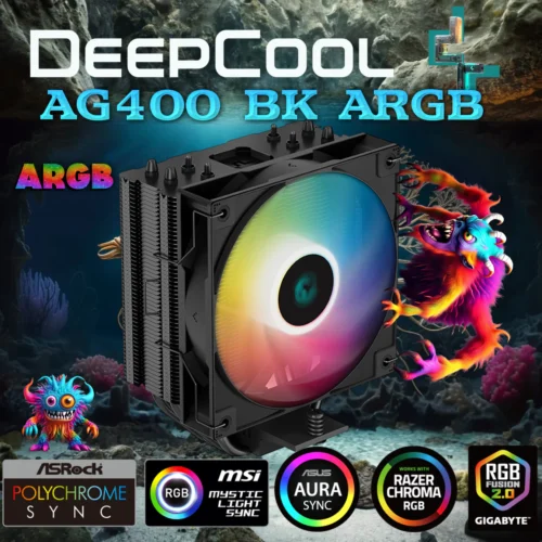DeepCool AG400 RGB Single-Tower CPU Cooler, 120mm Static ARGB Fan, Direct-Touch Copper Heat Pipes, Intel/AMD Support
