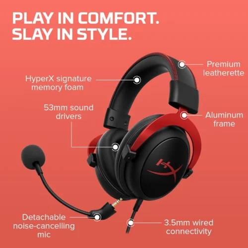 HyperX Cloud II – Gaming Headset, 7.1 Surround Sound, Memory Foam Ear Pads, Durable Aluminum Frame, Detachable Microphone, Works with PC, PS5, PS4, Xbox Series X|S, Xbox One , Bundled with PIVA G510 7.1 Surround Card  | Red – OPEN BOX - Image 9