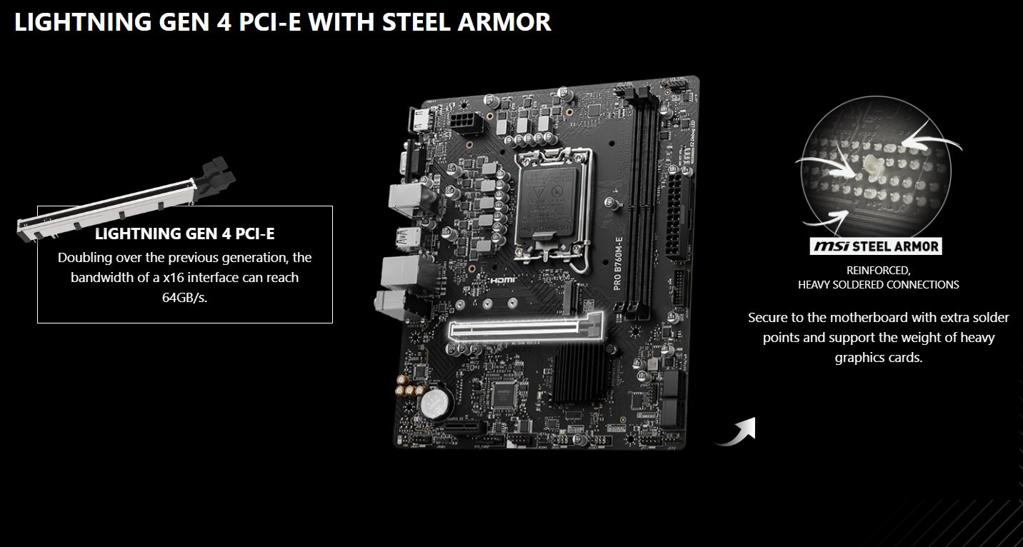 MSI PRO B760M-E DDR5 Motherboard, Micro-ATX – Supports Intel 12th & 13th Gen Core Processors, LGA 1700 – DDR5 Memory Boost 5600MHz, PCIe 4.0 x16 Slot, M.2 Gen4 Slot ~ – 1 Year Warranty - Image 5