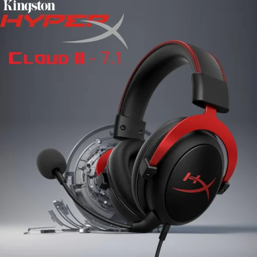 HyperX Cloud II – Gaming Headset, 7.1 Surround Sound, Memory Foam Ear Pads, Durable Aluminum Frame, Detachable Microphone, Works with PC, PS5, PS4, Xbox Series X|S, Xbox One , Bundled with PIVA G510 7.1 Surround Card  | Red – OPEN BOX