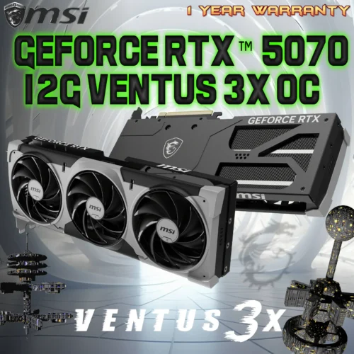 MSI GeForce RTX 5070 12G VENTUS 3X OC 192-bit Graphics Card With DLSS 4, 12GB GDDR7, PCIe Gen 5,  2557 Extreme Performance, TORX Fan 5.0, Triple-Fan Cooling, SFF Ready, Dual BIOS & Metal Backplate | 1 YEAR WARRANTY