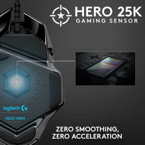 Logitech G502 HERO High Performance Wired Gaming Mouse, HERO 25K Sensor, 25,600 DPI, RGB, Adjustable Weights, 11 Programmable Buttons, On-Board Memory, PC / Mac - Image 8