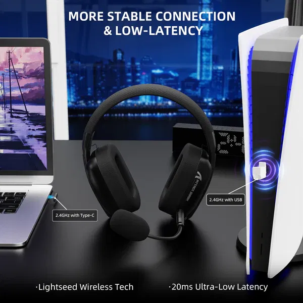 ATTACK SHARK L80PRO Wireless Gaming Headset – Ultra-Light Tri-Mode Headphones with 20ms Low Latency, Dual Mics, 40mm Drivers for PC, PS5, Xbox - Image 3