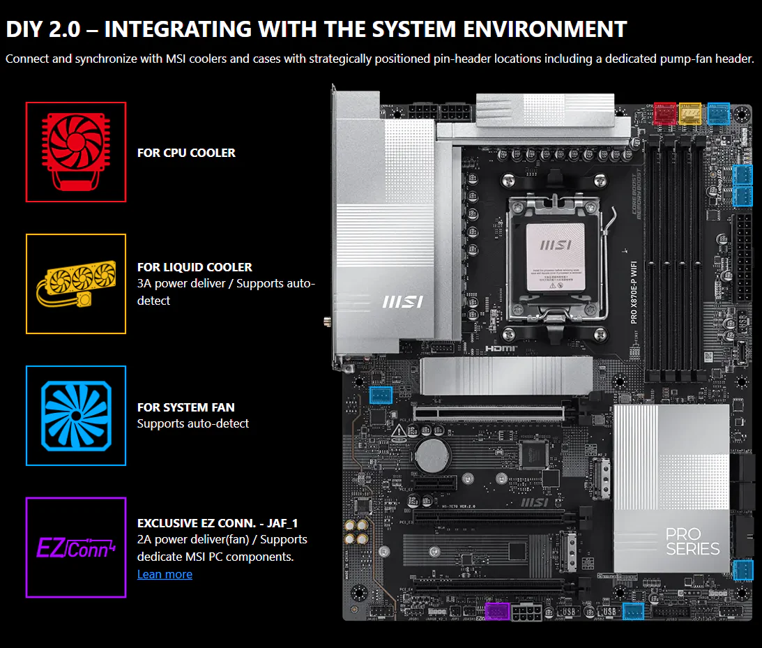 MSI PRO X870E-P WIFI AM5 Motherboard With 14+2+1 VRM, DDR5 8200+ OC, USB4 40Gbps, Wi-Fi 7, PCIe 5.0, Triple M.2 Gen 5/4, 5G LAN, AI Boost, Audio Boost & Mystic Light RGB, Supports AMD Ryzen 9000 / 8000 / 7000 Series - Image 7