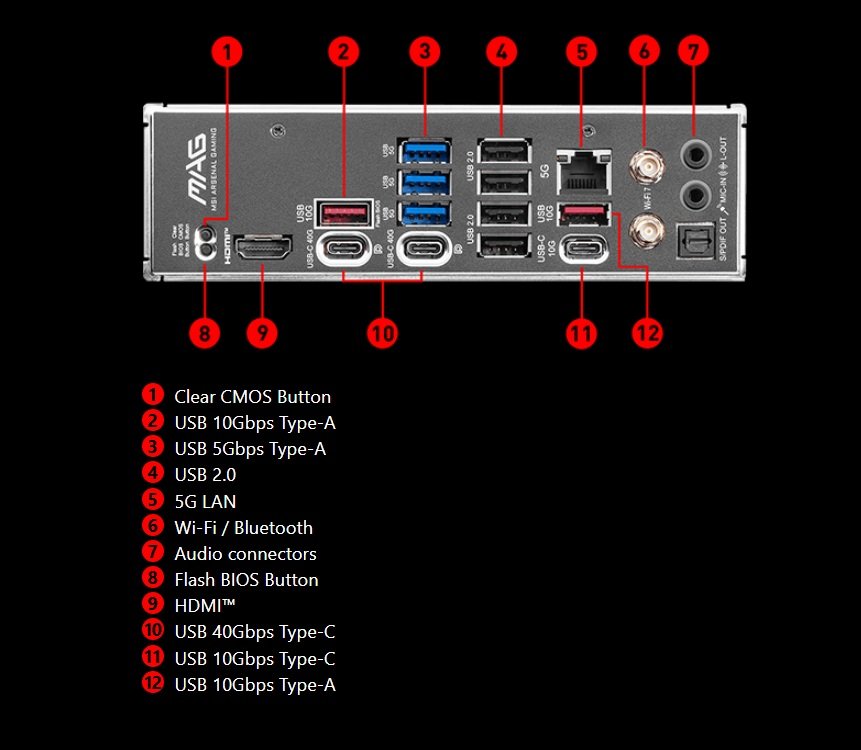 MSI MAG X870E TOMAHAWK WIFI AMD AM5 ATX Motherboard ; Dual Channel DDR5 8400+ MT/s (OC) ; PCIe 5.0 slot, Lightning Gen 5 x4 M.2 ; Audio Boost 5 ; Frozr Guard Heatsink ; Supports AMD Ryzen™ 9000 / 8000 / 7000 Series - Image 5
