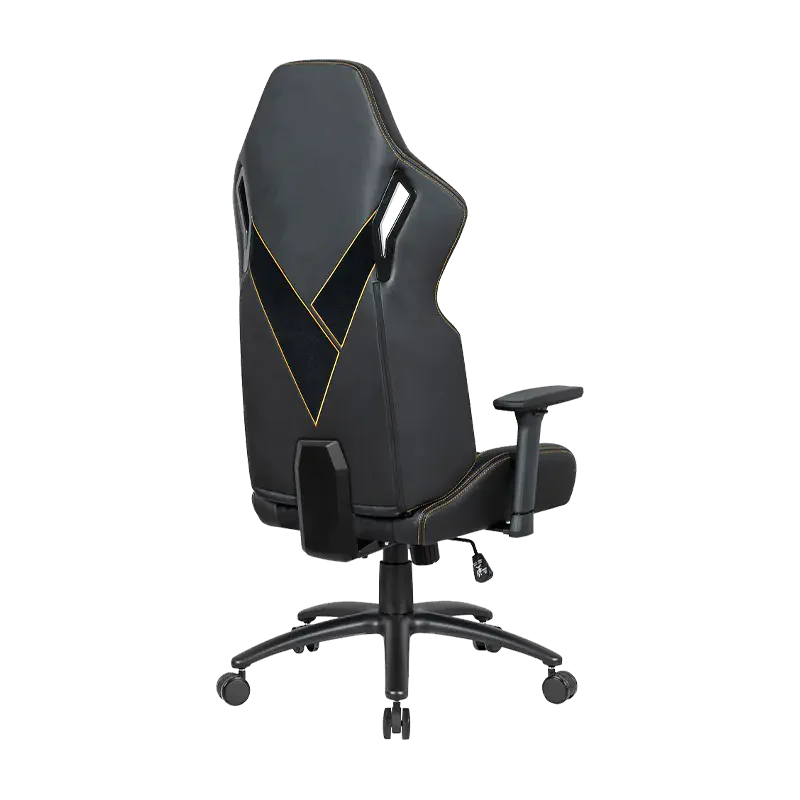 APEX SEAT “V-Geist ” Ergonomic Gaming Chair With 3D Armrests, PVC Leather & Velvet Fabric ,Frosted Metal Base, Class 4 Gaslift, PU Casters, Thick Cushion & Reclining Swivel Design , 200Kgs Weight Threshold . Headrest & Lumbar Pillow Included | BLACK WITH GOLD EMBROIDERY - Image 2