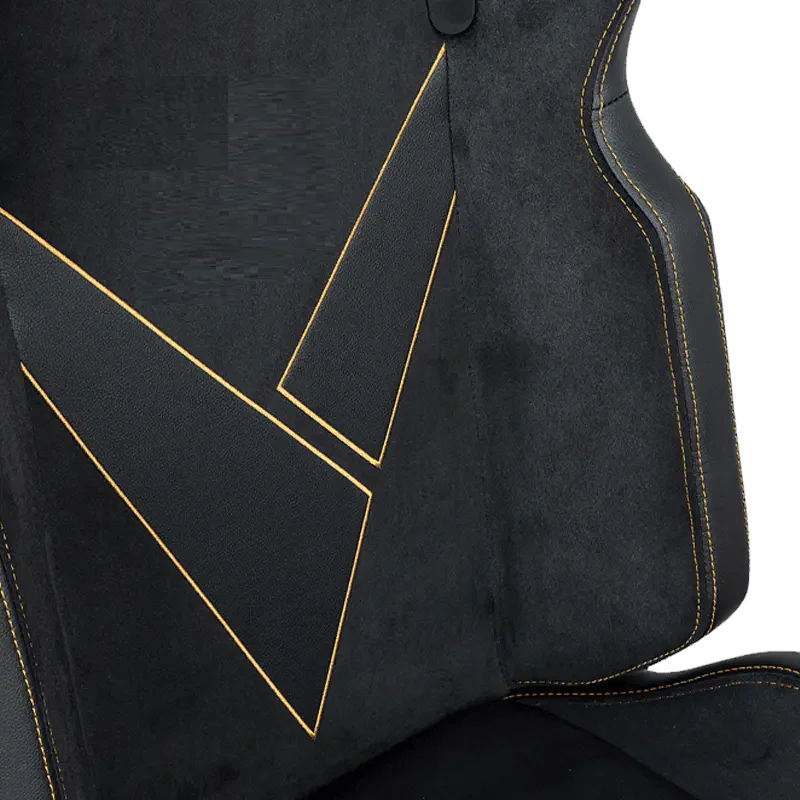 APEX SEAT “V-Geist ” Ergonomic Gaming Chair With 3D Armrests, PVC Leather & Velvet Fabric ,Frosted Metal Base, Class 4 Gaslift, PU Casters, Thick Cushion & Reclining Swivel Design , 200Kgs Weight Threshold . Headrest & Lumbar Pillow Included | BLACK WITH GOLD EMBROIDERY - Image 3