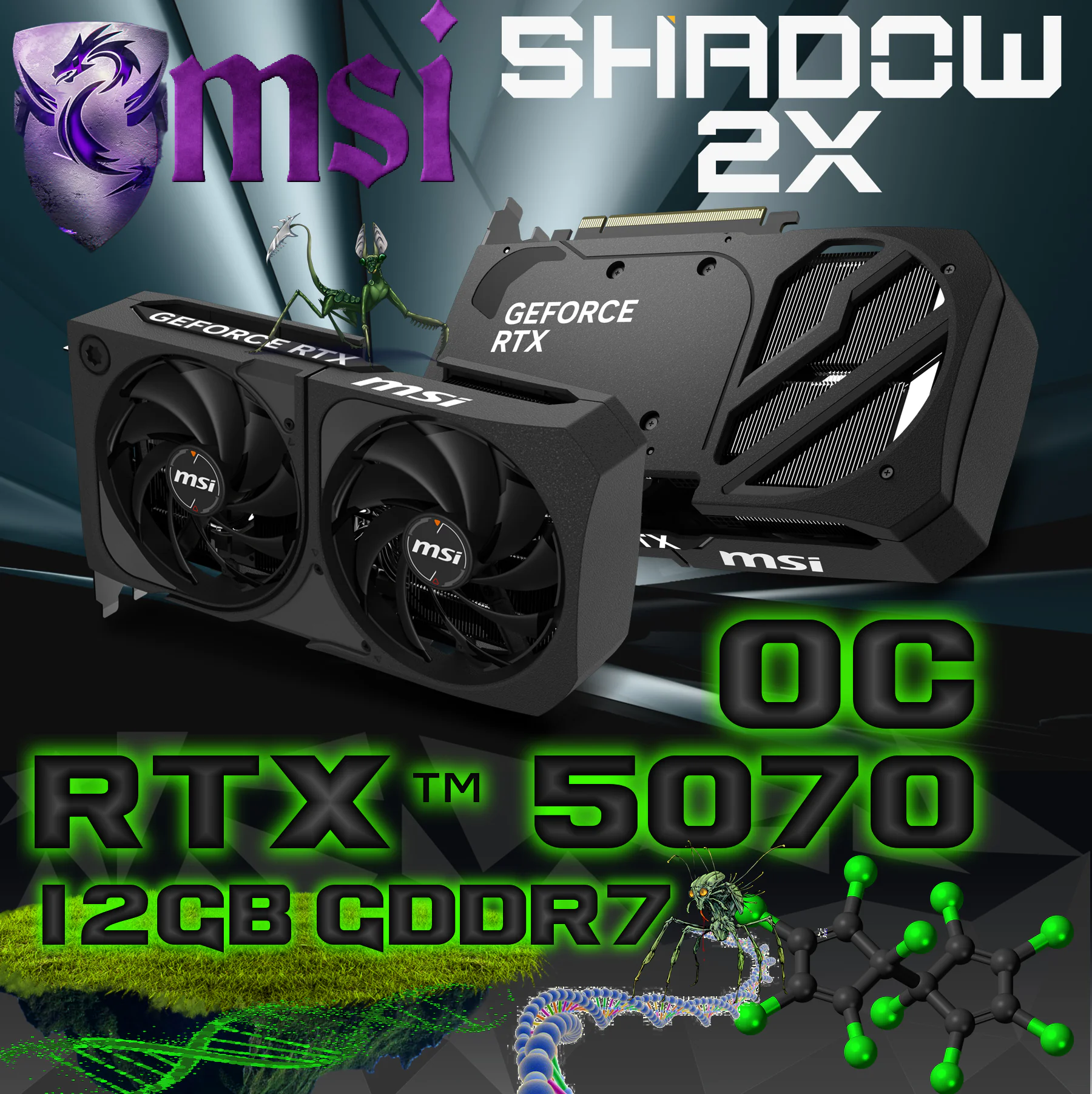MSI SGeForce RTX™ 5070 12G SHADOW 2X OC : 12GB GDDR7 PCI Express 5.0 192-bit SFF-Ready Enthusiast GeForce Card , 2557 MHz Extreme , 6144 Units CUDA , TORX Fan 5.0 , DisplayPort x 3 (v2.1b) & HDMI™ x 1 | STEALTH BLACK | 1 YEAR WARRANTY