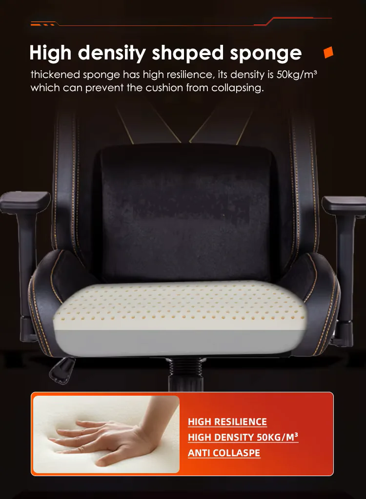 APEX SEAT “V-Geist ” Ergonomic Gaming Chair With 3D Armrests, PVC Leather & Velvet Fabric ,Frosted Metal Base, Class 4 Gaslift, PU Casters, Thick Cushion & Reclining Swivel Design , 200Kgs Weight Threshold . Headrest & Lumbar Pillow Included | BLACK WITH GOLD EMBROIDERY - Image 5