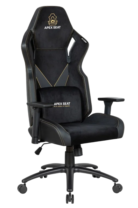 APEX SEAT “V-Geist ” Ergonomic Gaming Chair With 3D Armrests, PVC Leather & Velvet Fabric ,Frosted Metal Base, Class 4 Gaslift, PU Casters, Thick Cushion & Reclining Swivel Design , 200Kgs Weight Threshold . Headrest & Lumbar Pillow Included | BLACK WITH GOLD EMBROIDERY - Image 13
