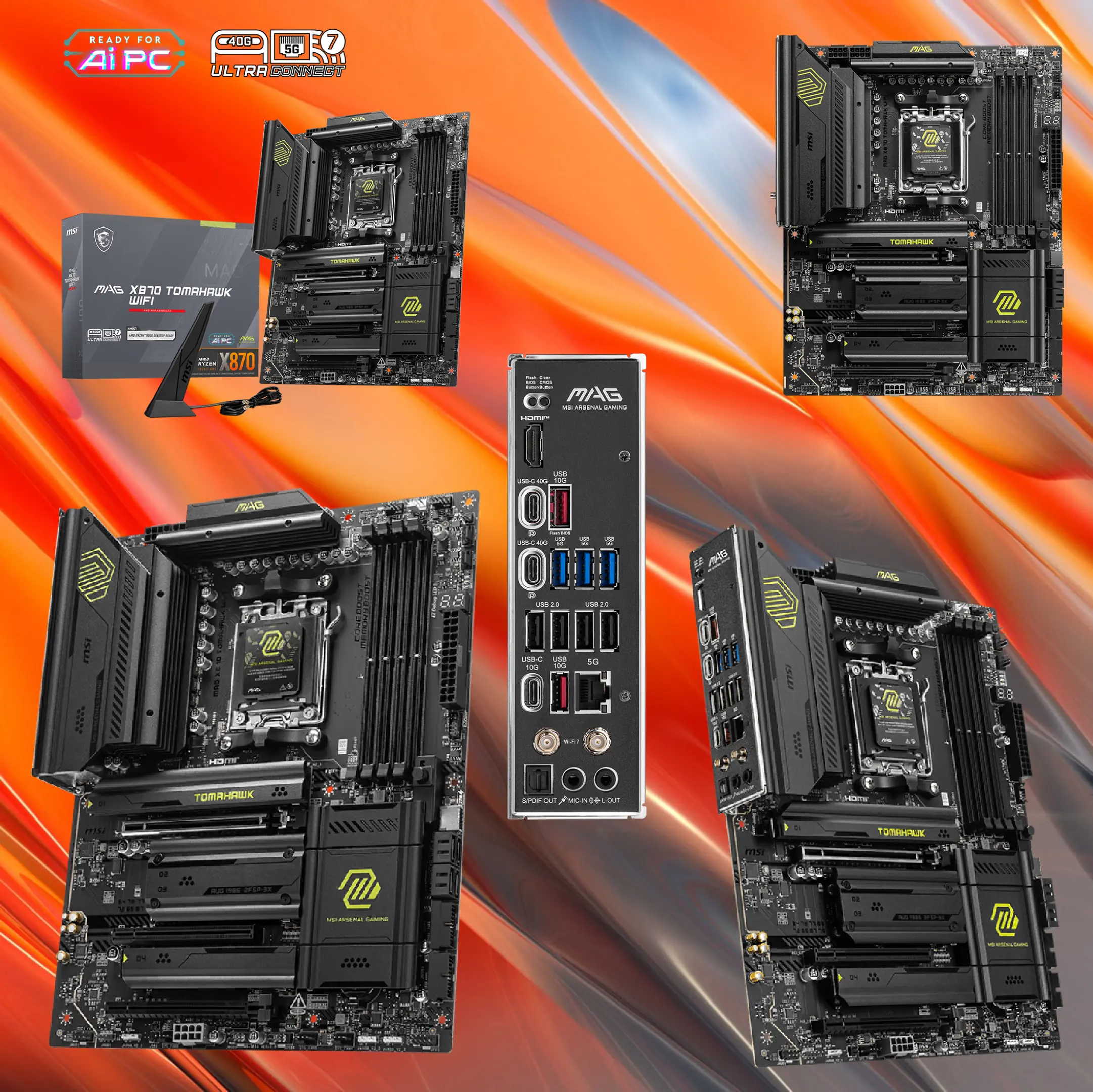 MSI MAG X870 TOMAHAWK WIFI AM5 ATX DDR5 Gaming Motherboard, 4x SATA 6Gb/s, AMD Wi-Fi 7,USB 4.0 , Audio Boost 5 ; Supports AMD Ryzen™ 9000 / 8000 / 7000 Series Desktop Processors - Image 6