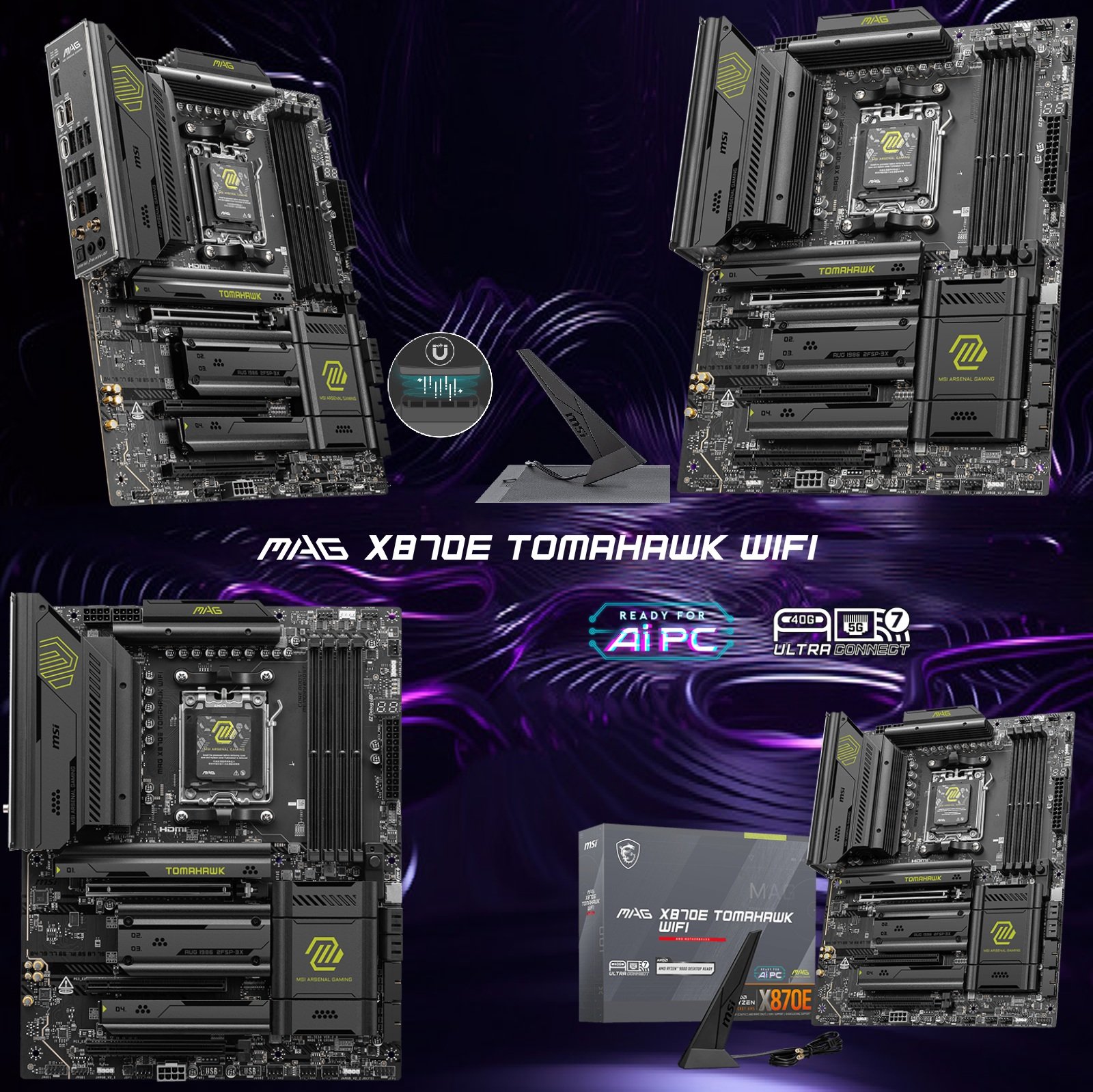 MSI MAG X870E TOMAHAWK WIFI AMD AM5 ATX Motherboard ; Dual Channel DDR5 8400+ MT/s (OC) ; PCIe 5.0 slot, Lightning Gen 5 x4 M.2 ; Audio Boost 5 ; Frozr Guard Heatsink ; Supports AMD Ryzen™ 9000 / 8000 / 7000 Series - Image 6