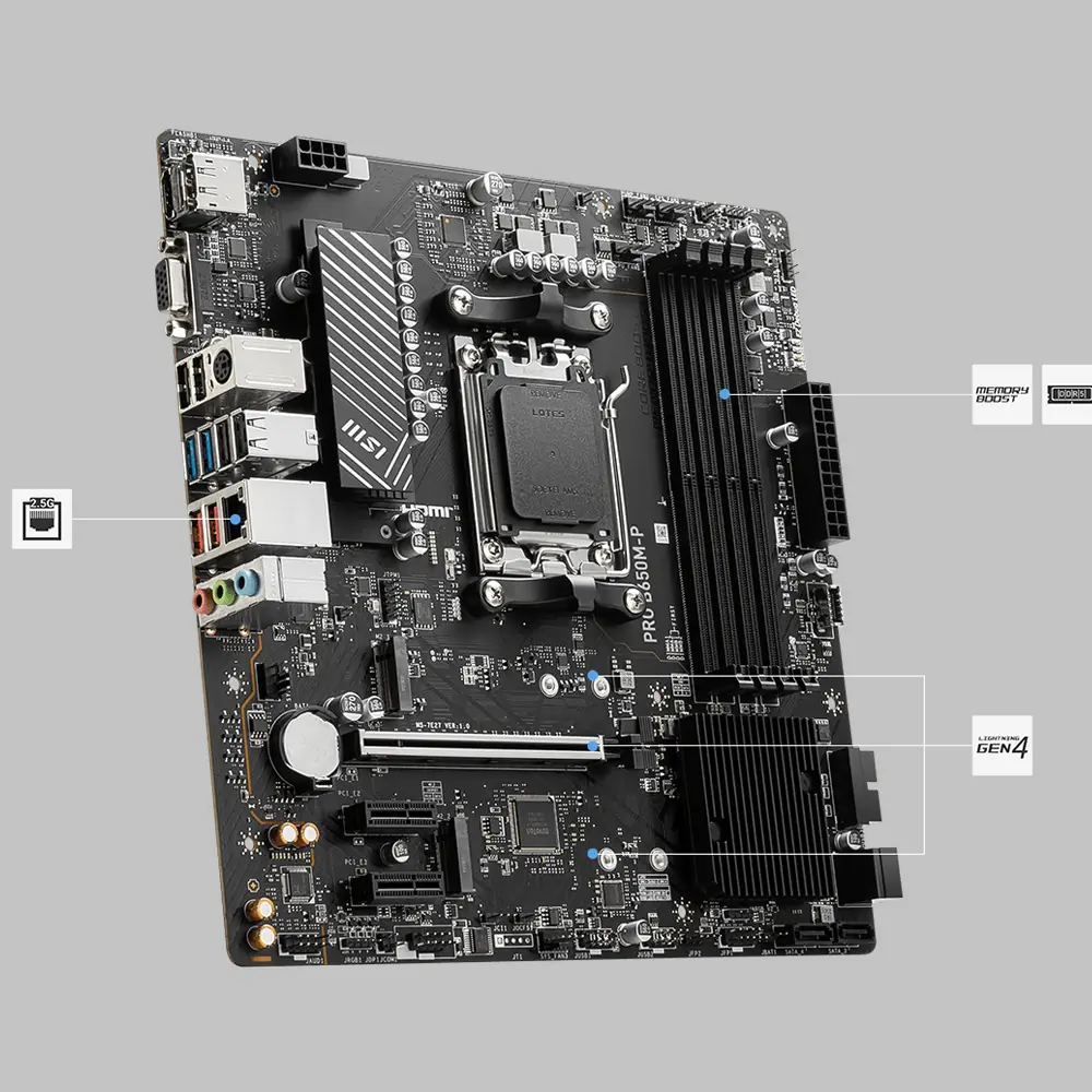 MSI PRO B650M-P ProSeries Motherboard (AMD Ryzen 9000/8000/7000 Series Processors, AM5, DDR5, PCIe 4.0, M.2, SATA 6Gb/s, USB 3.2 Gen 2, HDMI/DP, 2.5Gbps LAN, mATX) - Image 4
