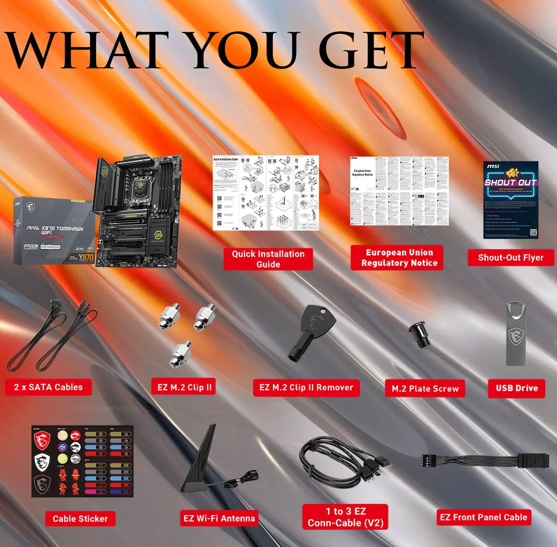 MSI MAG X870 TOMAHAWK WIFI AM5 ATX DDR5 Gaming Motherboard, 4x SATA 6Gb/s, AMD Wi-Fi 7,USB 4.0 , Audio Boost 5 ; Supports AMD Ryzen™ 9000 / 8000 / 7000 Series Desktop Processors - Image 7