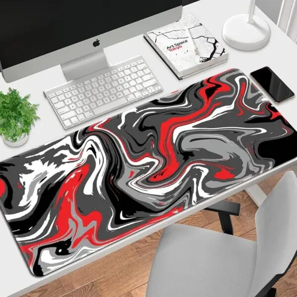 Hyde Nova Liquid Red Abstract Mousepad 90×40 | Extended XXL Gaming Desk Pad | Smooth Precision Surface | Non-Slip Rubber Base | Durable, Stylish Marbled Design - Image 3
