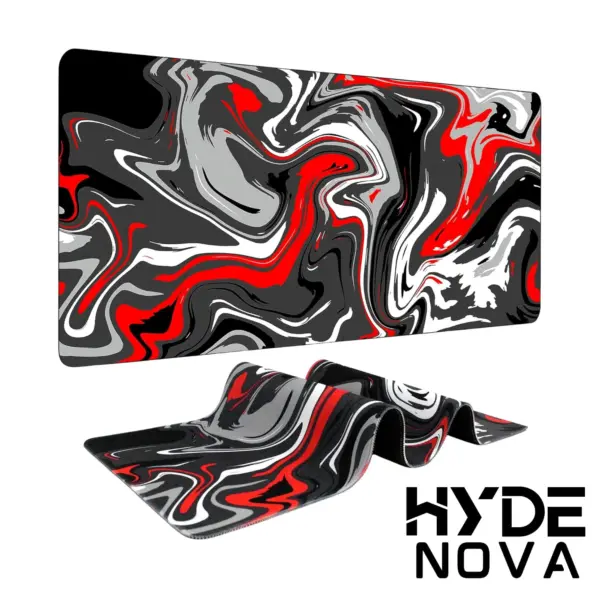 Hyde Nova Liquid Red Abstract Mousepad 90×40 | Extended XXL Gaming Desk Pad | Smooth Precision Surface | Non-Slip Rubber Base | Durable, Stylish Marbled Design