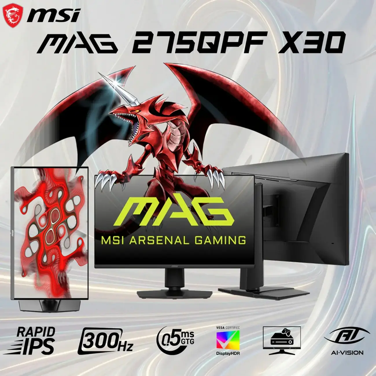 MSI MAG 275QPF X30 27-Inch Rapid IPS WQHD 2560X1440 Gaming Monitor 300Hz Refresh 0.5ms GtG DisplayHDR 400 Adaptive-Sync AI Vision 95% DCI-P3 Ergonomic Arsenal Design | 1 year WARRANTY - Image 6