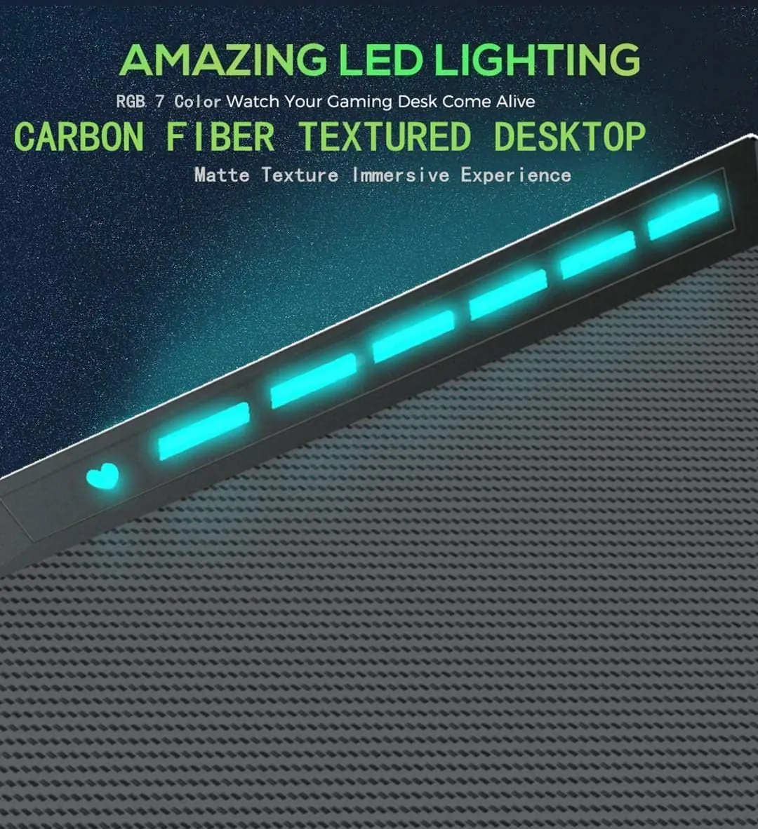 GT-02 RGB Gaming Table – 120×60cm Carbon Fiber Surface, Z-Shaped Metal Frame 74 cm Hight, RGB LED Lights, Cup Holder, Headset Hook, Dual Cable Ports, Steel Frame Stability, Customizable RGB Edge Lighting , Foldable & Compact - Image 4