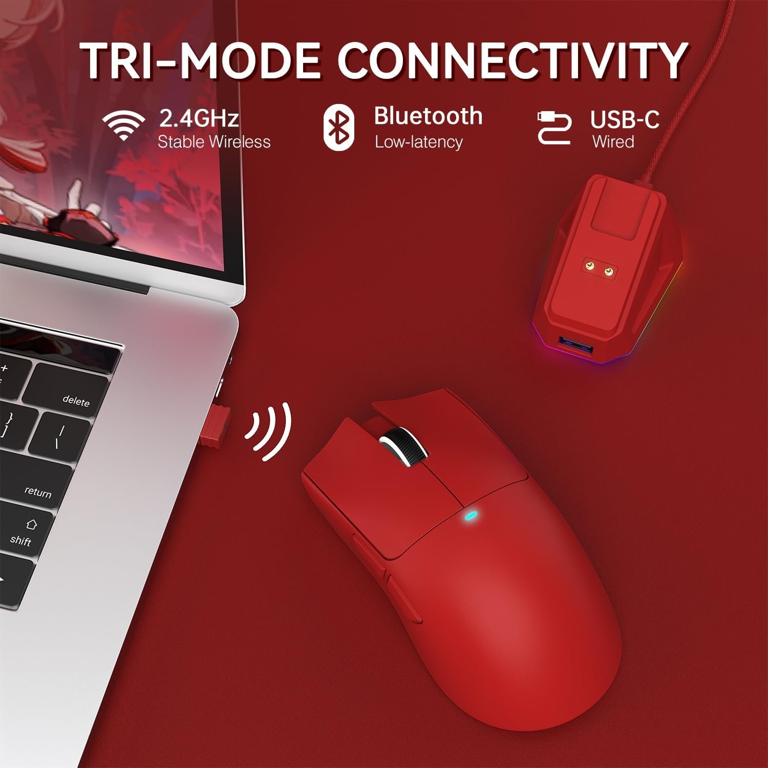 ATTACK SHARK X11 Tri-Mode Gaming Mouse with PAW3311 Sensor, 800–22000 DPI, 5 Programmable Buttons, RGB Charging Dock, Ultralight 62g Ergonomic Design, Wired/2.4G/Bluetooth - Image 8