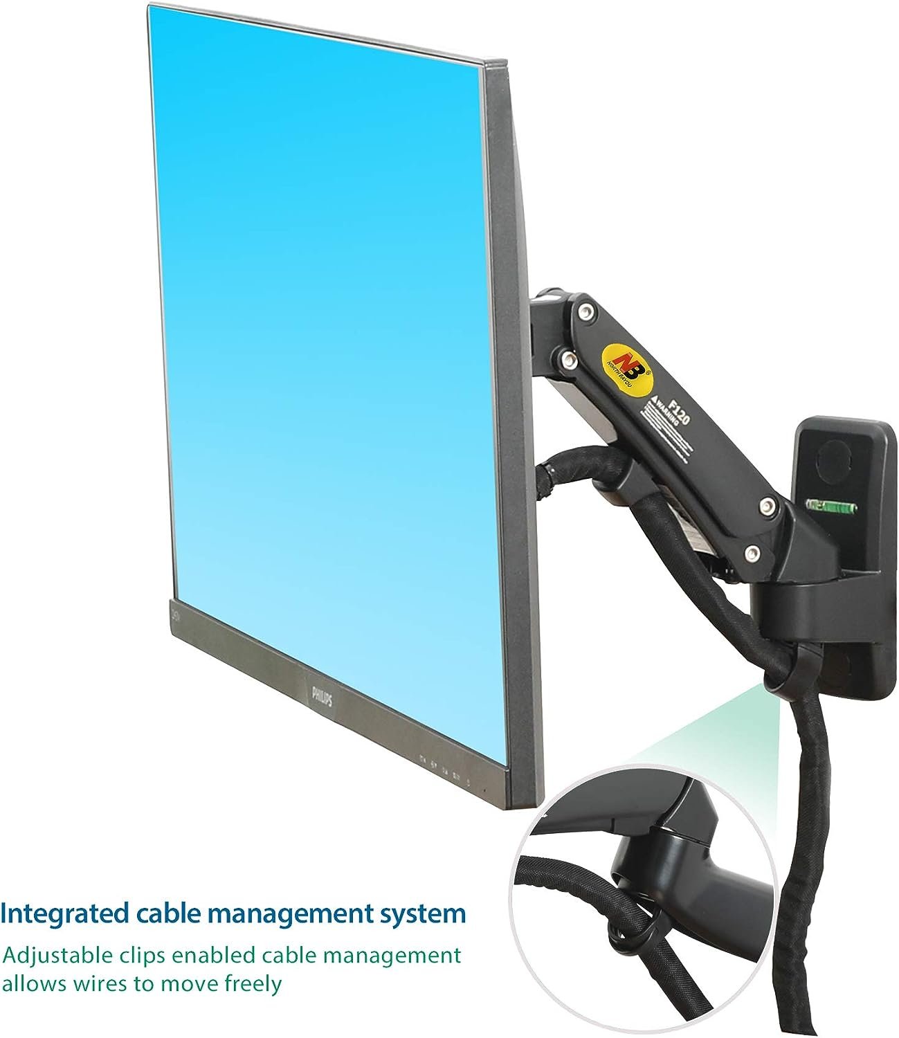 Wall Mount Bracket Arm for LED LCD TV Screen Monitor – Full Motion Articulating Swivel for 17″ ~ 27″ Inch Monitors with Adjustable Gas Spring - Image 3