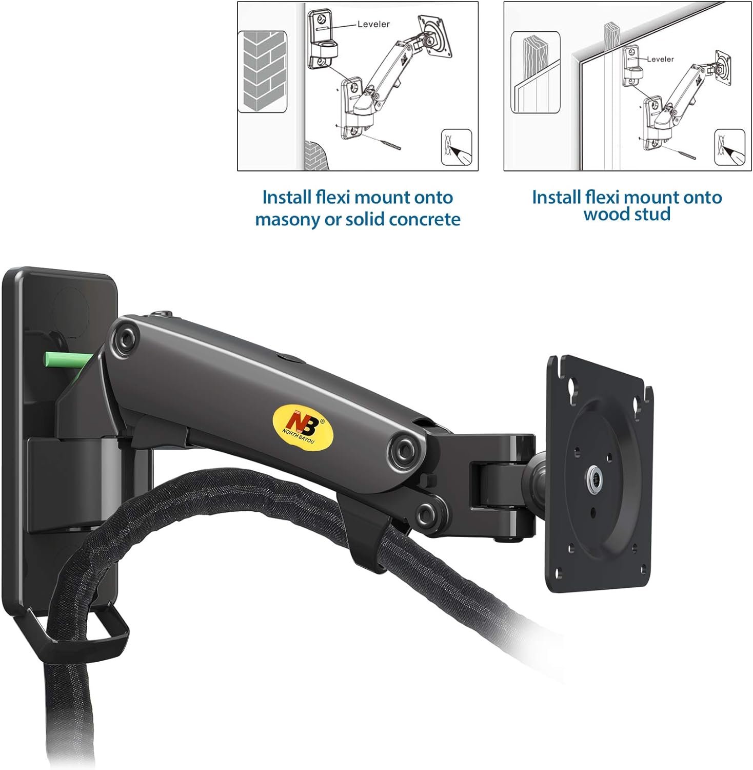 Wall Mount Bracket Arm for LED LCD TV Screen Monitor – Full Motion Articulating Swivel for 17″ ~ 27″ Inch Monitors with Adjustable Gas Spring - Image 4