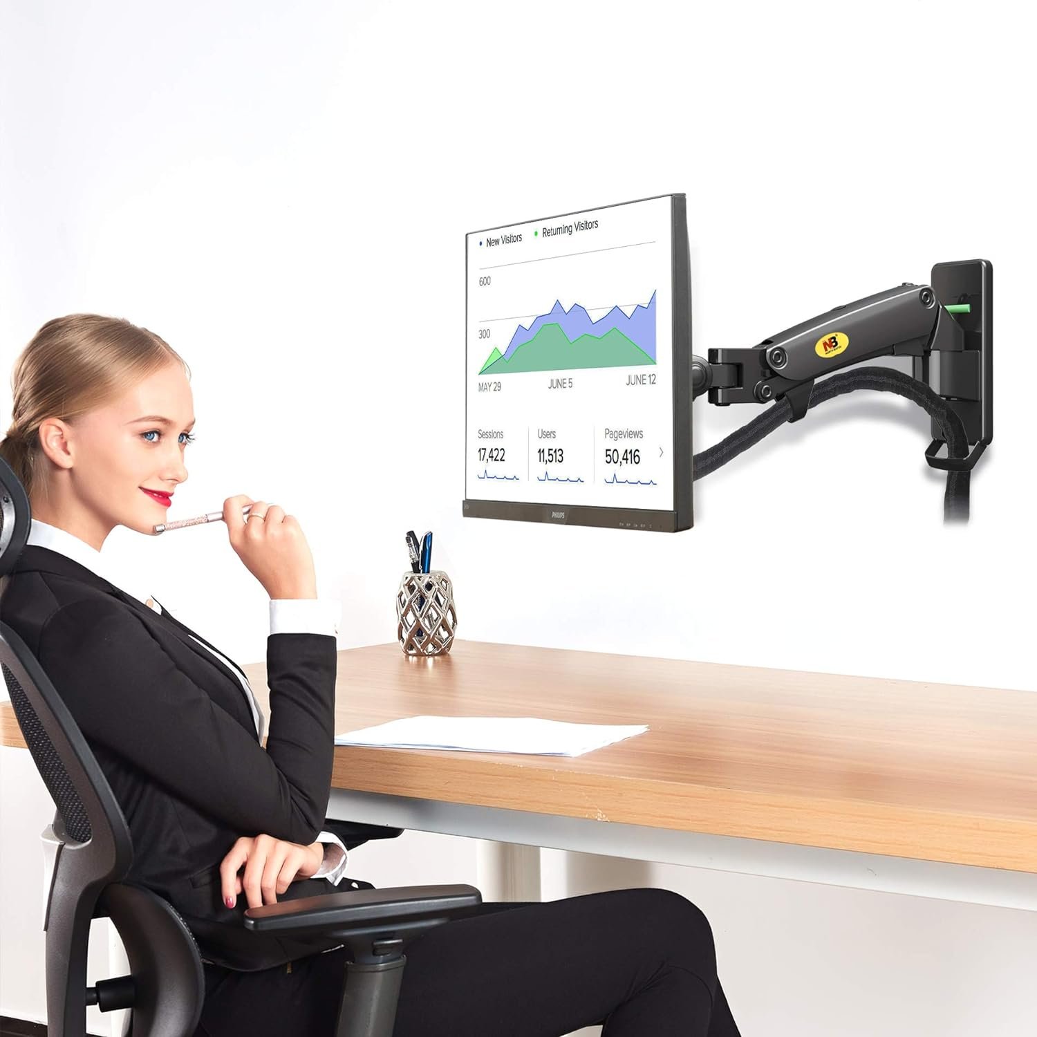 Wall Mount Bracket Arm for LED LCD TV Screen Monitor – Full Motion Articulating Swivel for 17″ ~ 27″ Inch Monitors with Adjustable Gas Spring - Image 6