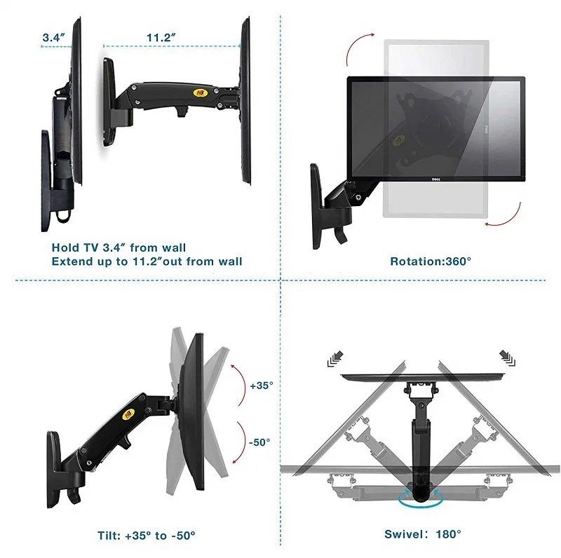 Wall Mount Bracket Arm for LED LCD TV Screen Monitor – Full Motion Articulating Swivel for 17″ ~ 27″ Inch Monitors with Adjustable Gas Spring - Image 8