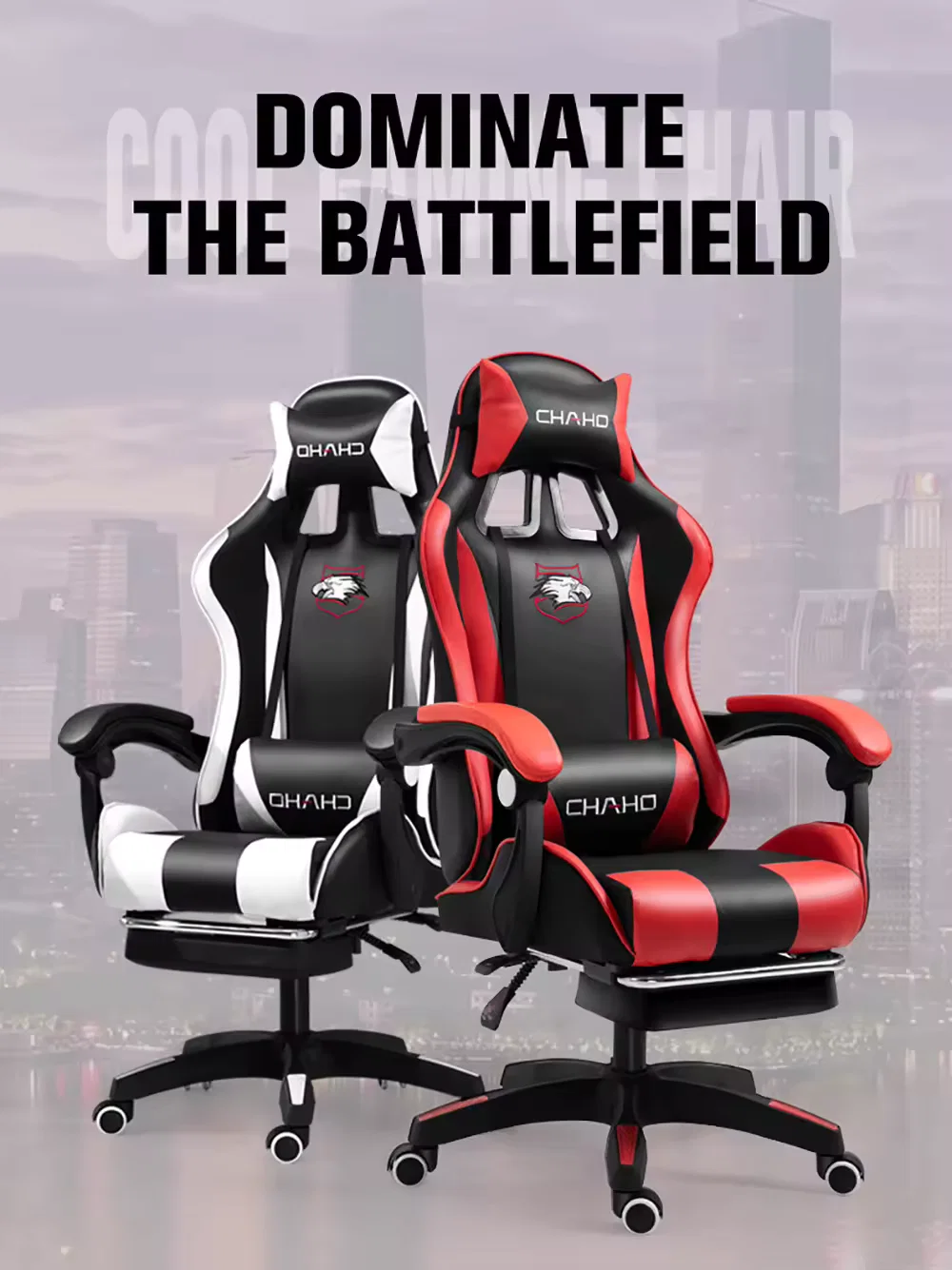 Chaho YT-055 Gaming Chair | High-Back Ergonomic Office Chair | Retractable Footrest | Adjustable Armrests | PU Leather | Headrest & Lumbar Support | Red