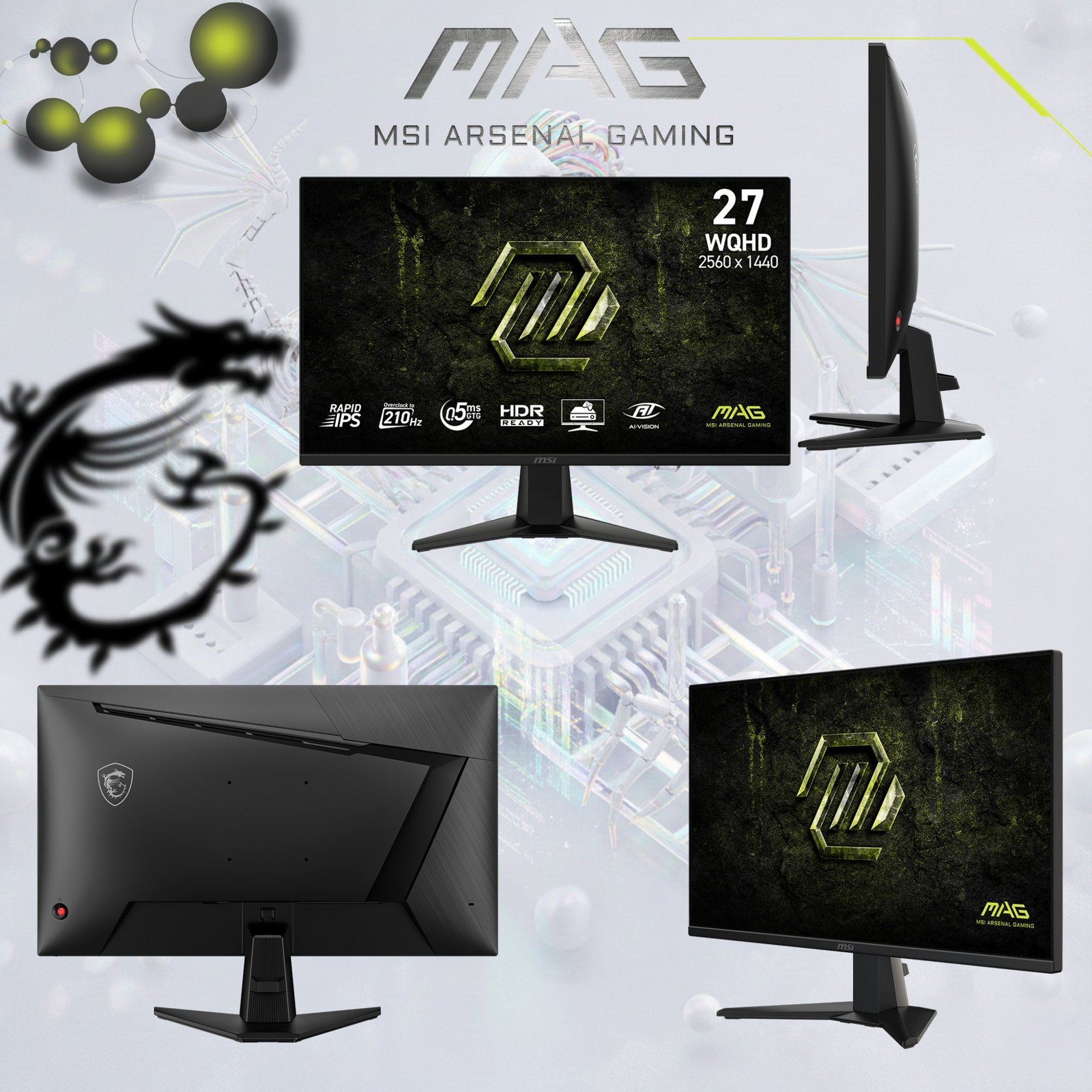 MSI MAG 275QF E21 WQHD 27-inch Rapid IPS Monitor , 210Hz(OC) 0.5ms (GtG, Min.) , DisplayHDR 400, AI Vision, Console Mode, AI Crosshair , Adaptive-Sync, Wide Color Gamut | BLACK - Image 3