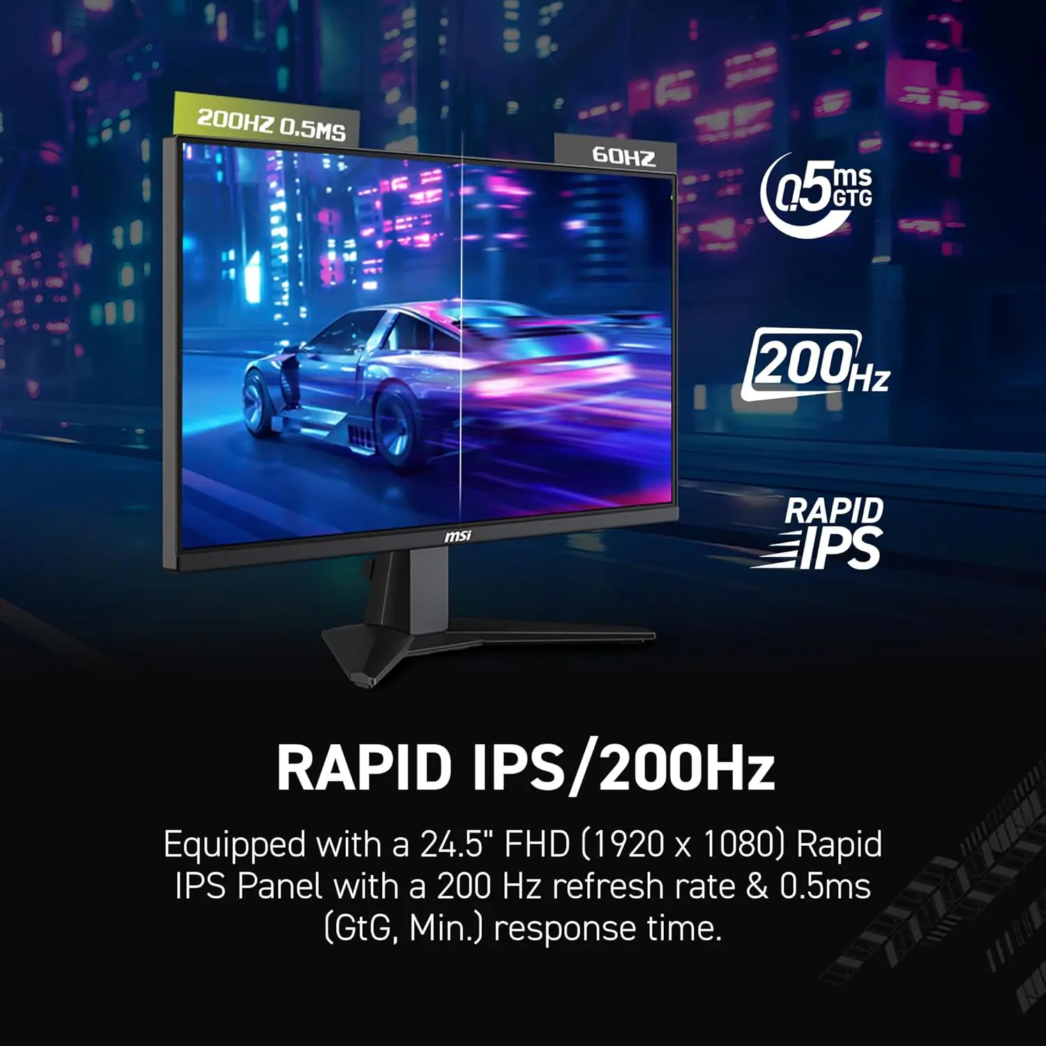 MSI MAG 255F E20 24.5″ FHD Gaming Monitor With 200Hz Rapid IPS, 0.5ms Response, HDR Ready, Adaptive Sync, HDMI 2.0b, DisplayPort, Anti-Flicker, Tilt Stand, VESA Mount | Metallic Black - Image 2
