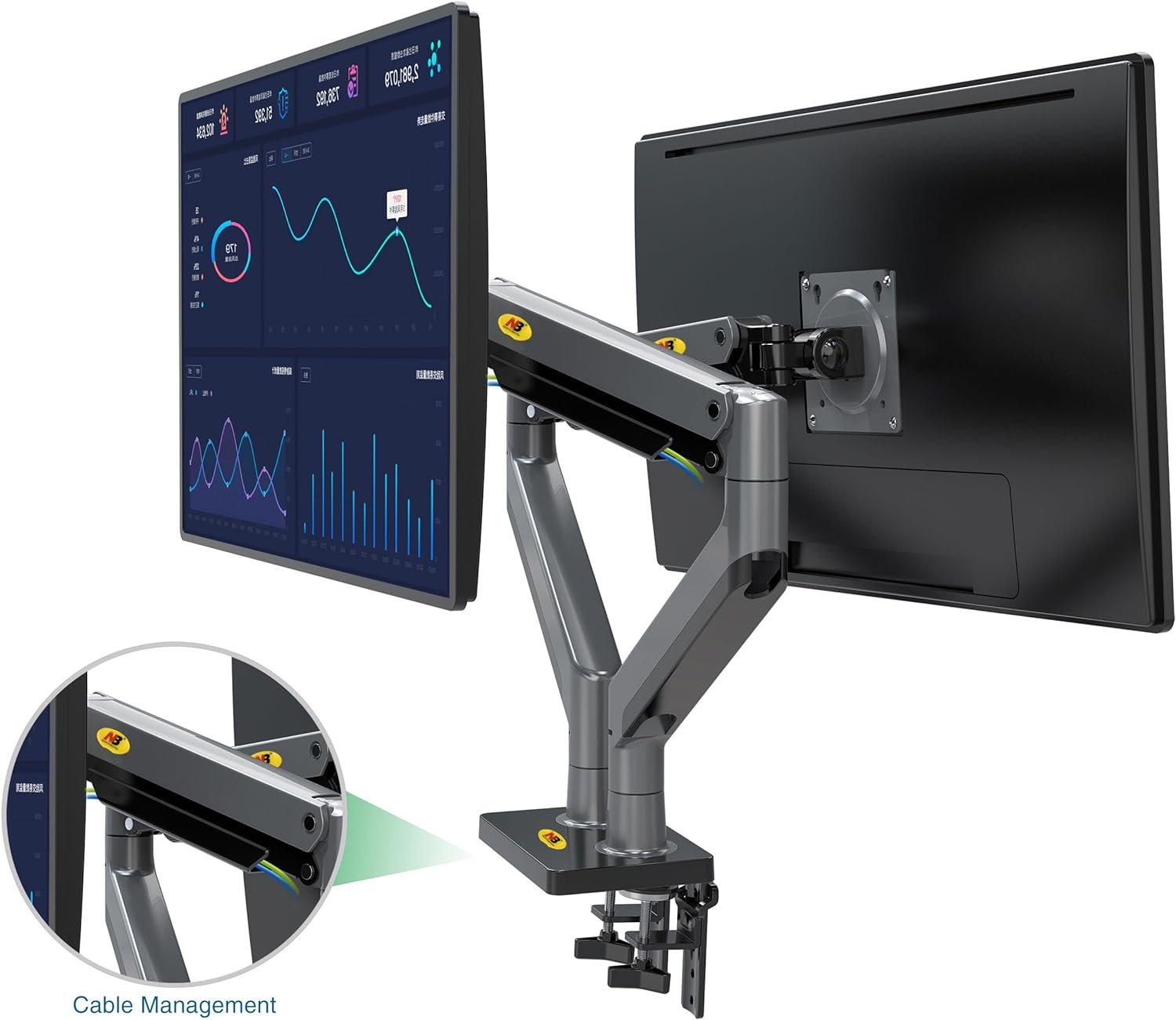 Dual Monitor, 22”-32”, Arm Ultra Wide Full Motion Swivel Mount with Gas Spring, Load Capacity from 2 to 15 Kg Each Height Adjustable Stand G35 - Image 5