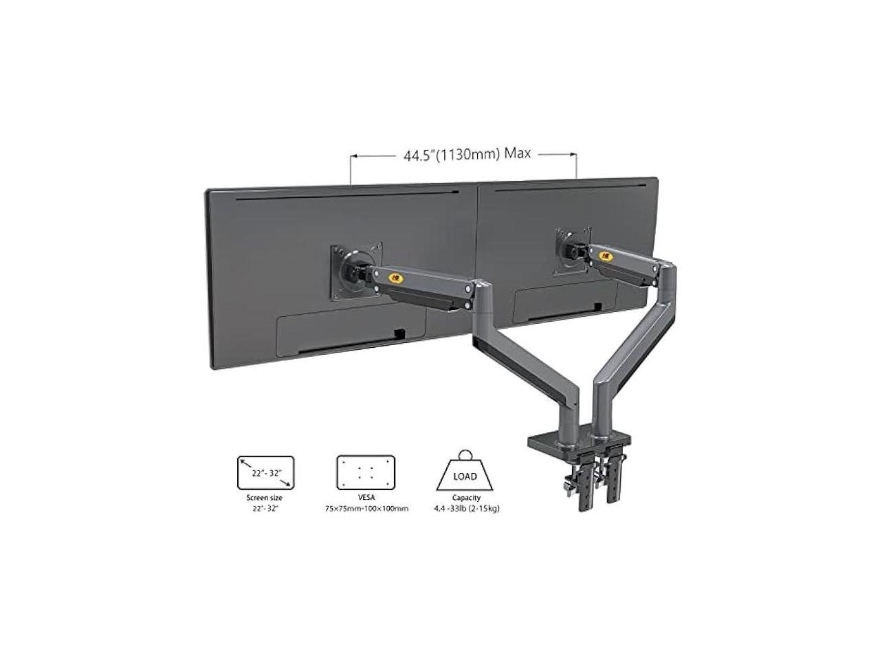 Dual Monitor, 22”-32”, Arm Ultra Wide Full Motion Swivel Mount with Gas Spring, Load Capacity from 2 to 15 Kg Each Height Adjustable Stand G35 - Image 9