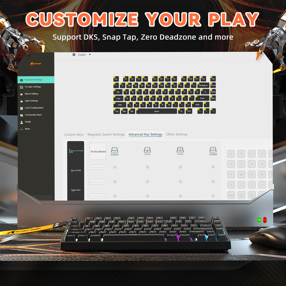 ATTACK SHARK R82 HE 75% Wired Magnetic Gaming Keyboard With 8000Hz Polling Rate, 0.005mm Rapid Trigger Accuracy, 256KHz Scan Rate, 5-Layer Sound Damping, And RGB Backlight | BLACK - Image 2