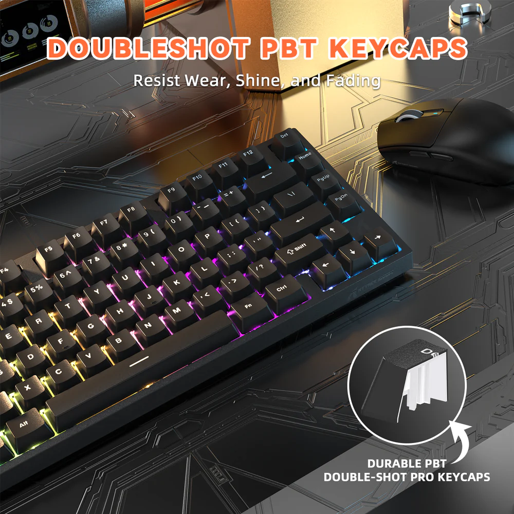 ATTACK SHARK R82 HE 75% Wired Magnetic Gaming Keyboard With 8000Hz Polling Rate, 0.005mm Rapid Trigger Accuracy, 256KHz Scan Rate, 5-Layer Sound Damping, And RGB Backlight | BLACK - Image 4