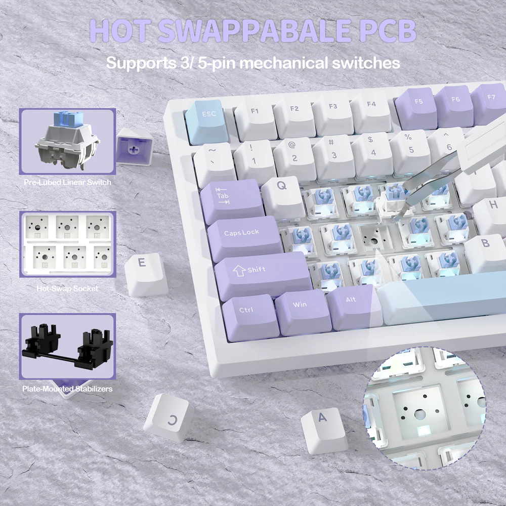 ATTACK SHARK X820 Ultra 75% Tri-Mode Gasket Mechanical Keyboard With Smart TFT Display, Metal Knob, Hot-Swappable Linear “GIFT” Switches, 4000mAh Battery, And RGB Backlight | Star White - Image 4