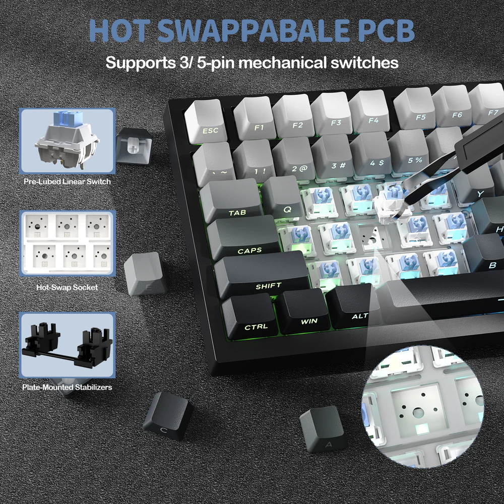 ATTACK SHARK X820 Ultra 75% Tri-Mode Gasket Mechanical Keyboard With Smart TFT Display, Metal Knob, Hot-Swappable Linear “GIFT” Switches, 4000mAh Battery, And RGB Backlight | Moonlit Night - Image 4