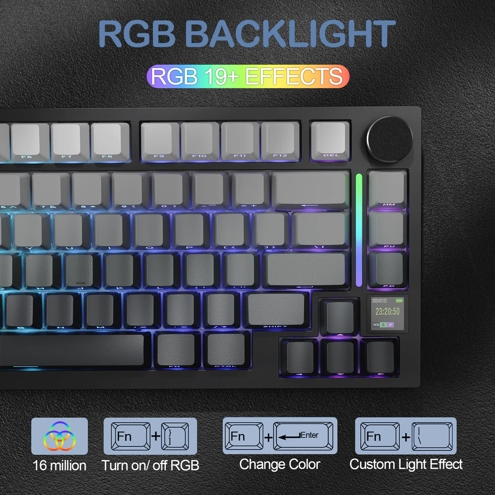 ATTACK SHARK X820 Ultra 75% Tri-Mode Gasket Mechanical Keyboard With Smart TFT Display, Metal Knob, Hot-Swappable Linear “GIFT” Switches, 4000mAh Battery, And RGB Backlight | Moonlit Night - Image 5