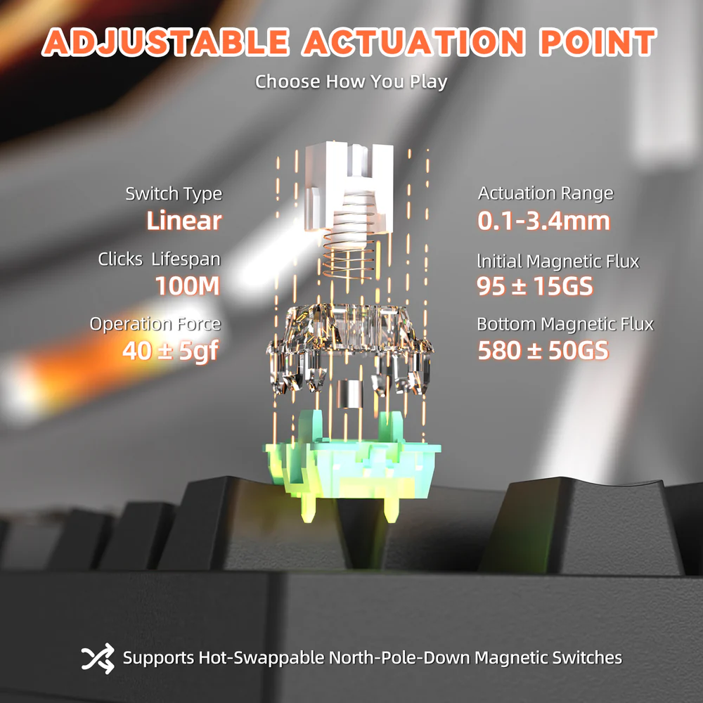 ATTACK SHARK R82 HE 75% Wired Magnetic Gaming Keyboard With 8000Hz Polling Rate, 0.005mm Rapid Trigger Accuracy, 256KHz Scan Rate, 5-Layer Sound Damping, And RGB Backlight | BLACK - Image 8