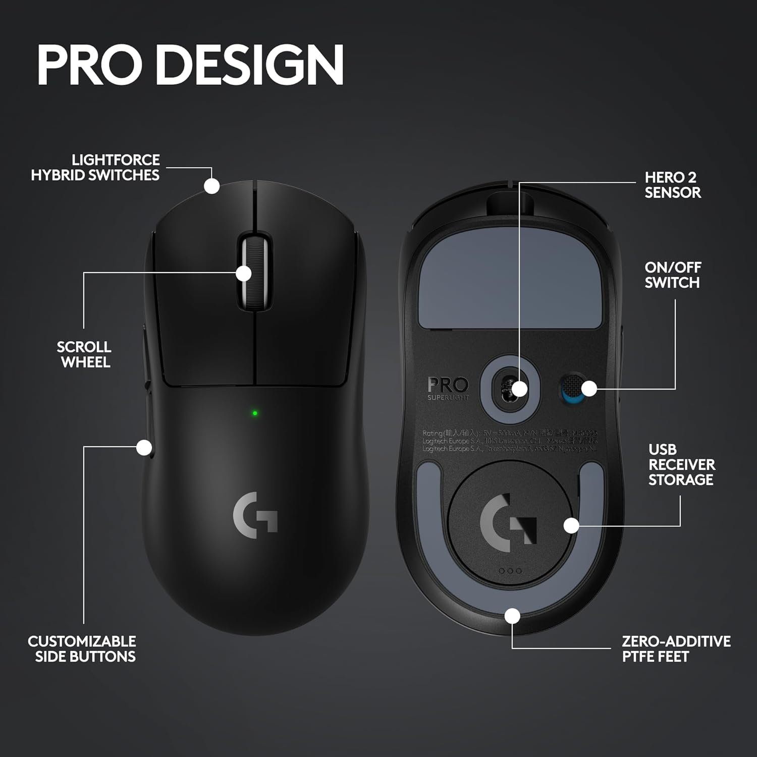 Logitech G PRO X SUPERLIGHT 2 LIGHTSPEED Wireless Gaming Mouse, 4K Polling, Lightweight, LIGHTFORCE Hybrid Switches, HERO 2 Sensor, 44,000 DPI, 5 Programmable Buttons, USB-C Charging, PC & Mac | Black 1 Month Warranty - Image 10
