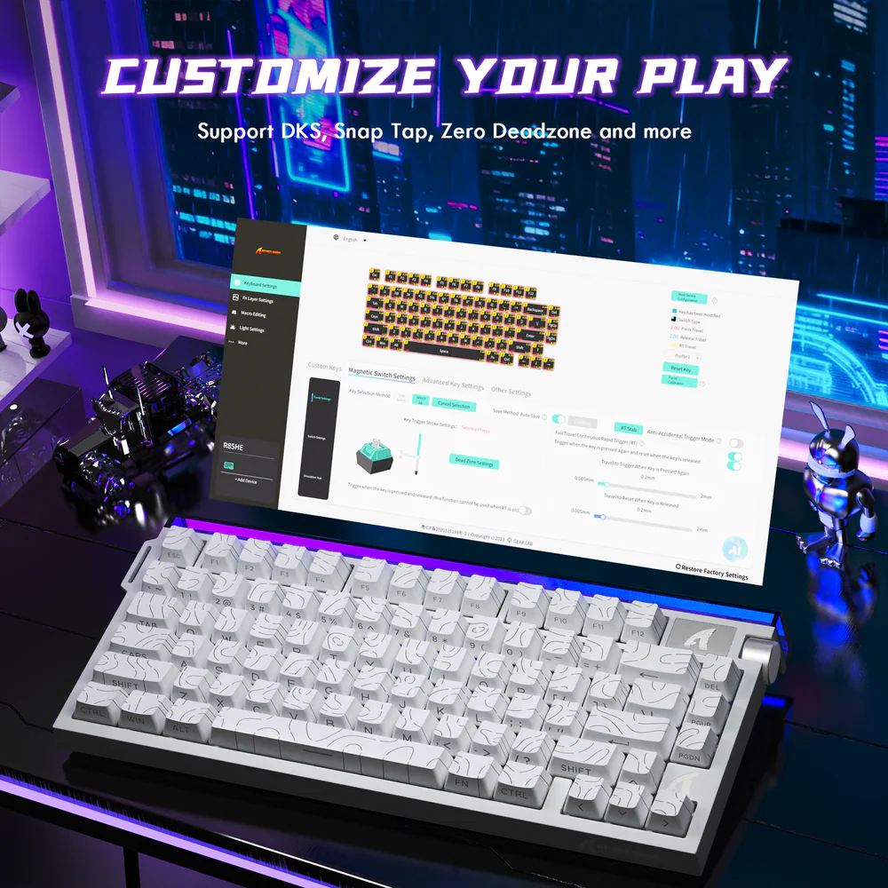 ATTACK SHARK R85 HE 75% Wired Magnetic Keyboard With 8000Hz Polling Rate, 0.005mm Rapid Trigger Accuracy, Custom RGB Lightbox, Multimedia Knob, And 5-Layer Sound System | White Contour - Image 9