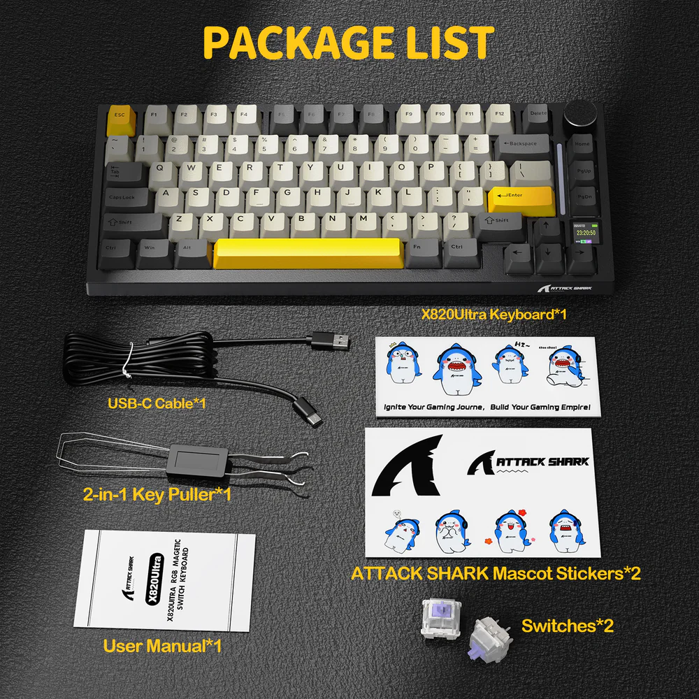 ATTACK SHARK X820 Ultra 75% Tri-Mode Gasket Mechanical Keyboard With Smart TFT Display, Metal Knob, Hot-Swappable Linear “GIFT” Switches, 4000mAh Battery, And RGB Backlight | Moonlit Night - Image 9