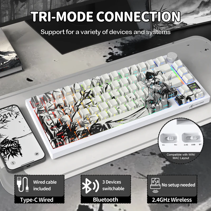 Attack Shark X820 Ultra Dark Warrior 75% Tri-Mode Gasket Mechanical Keyboard – TFT Display, CNC Knob, 4000mAh Battery, Hot-Swap Switches, PBT Keycaps, RGB & PC/Mac Support-DARK WARRIOR - Image 8