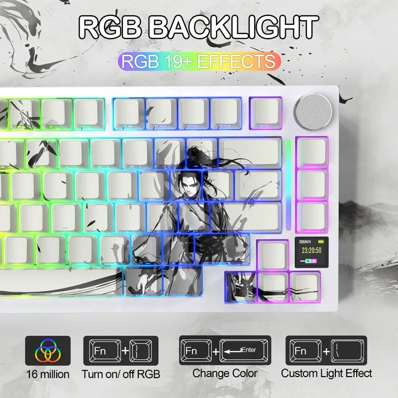 Attack Shark X820 Ultra Dark Warrior 75% Tri-Mode Gasket Mechanical Keyboard – TFT Display, CNC Knob, 4000mAh Battery, Hot-Swap Switches, PBT Keycaps, RGB & PC/Mac Support-DARK WARRIOR - Image 2